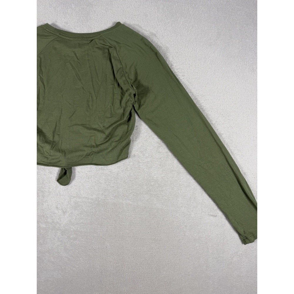 Alphalete Tie Front Crop Top Womens S Olive Green Long Sleeve Athletic - Picture 15 of 16